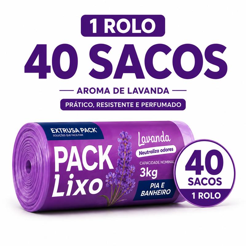 Saco de Lixo Lavanda Perfumado 34x38cm 3kg para Pia e Banheiro Neutraliza Odores Kit 40 ou 160 Sacos