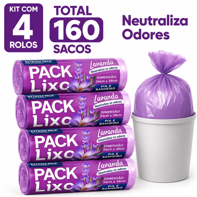 Saco de Lixo Lavanda Perfumado 34x38cm 3kg para Pia e Banheiro Neutraliza Odores Kit 40 ou 160 Sacos