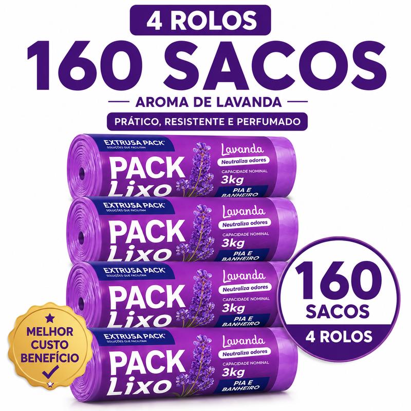Saco de Lixo Lavanda Perfumado 34x38cm 3kg para Pia e Banheiro Neutraliza Odores Kit 40 ou 160 Sacos